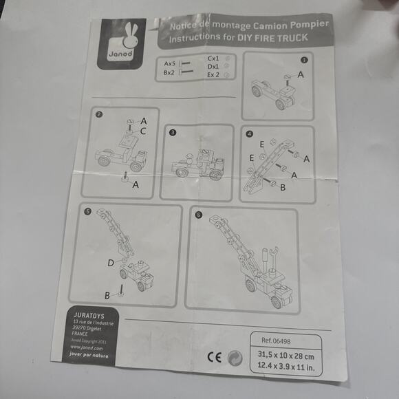 Rare Janod of France Wooden Fire Truck & Firefighters Building Toy READ - Picture 2 of 16